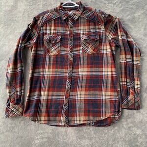 BKE Men's L Plaid Flannel Shirt Western Workwear Cotton Long Sleeve Red Navy